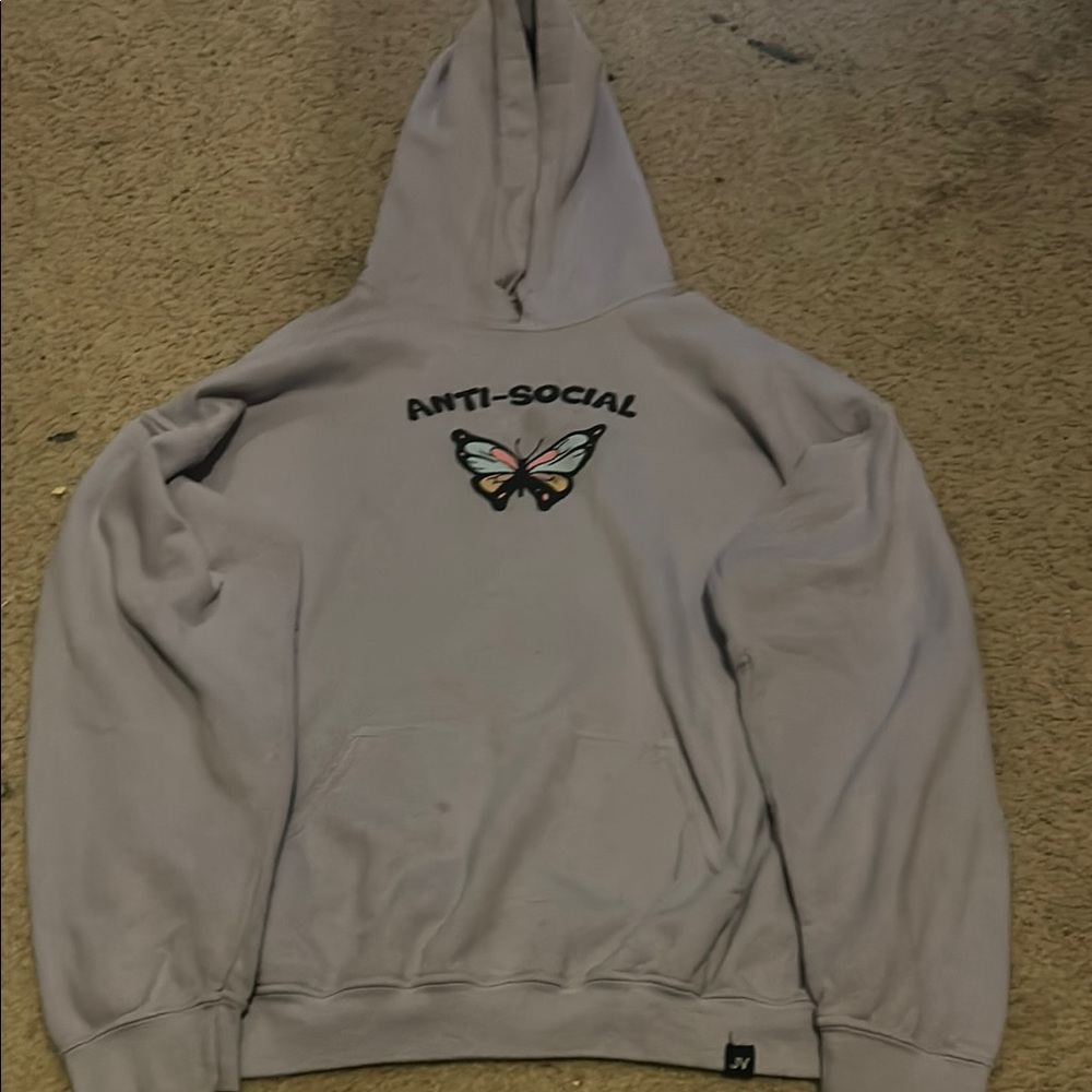 Gray Hoodie with Butterfly Design